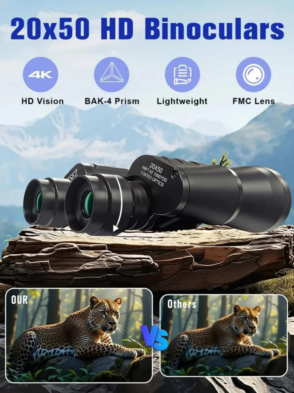 High-Powered 20x50 Binoculars for Bird Watching, Travel, Stargazing & Hunting